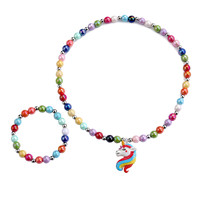 Girls Unicorn Necklace Bracelet Set, Kids Love Necklace Party Favors Kids Cartoon Pretend Dress up Play Jewelry Children