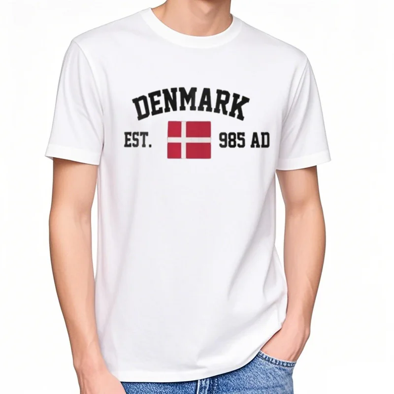 Drapeau du Danemark à repasser 100 % coton avec Est. Année marine T-Shirts hommes décontracté femmes vêtements patriotiq