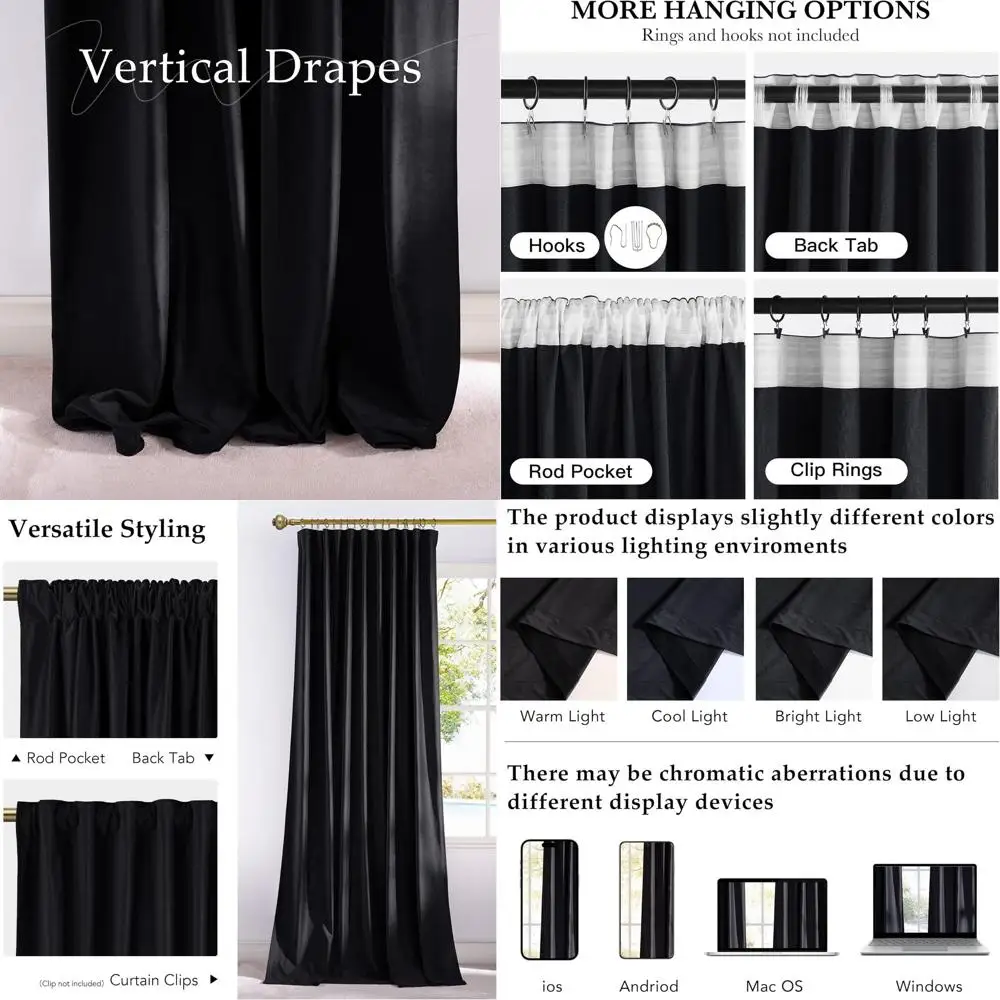 

96 Long Velvet Blackout Curtains, 2-Panel Set for Bedrooms & Living Rooms, Gothic Style with Pleated Tape & Back Tab Design, 52