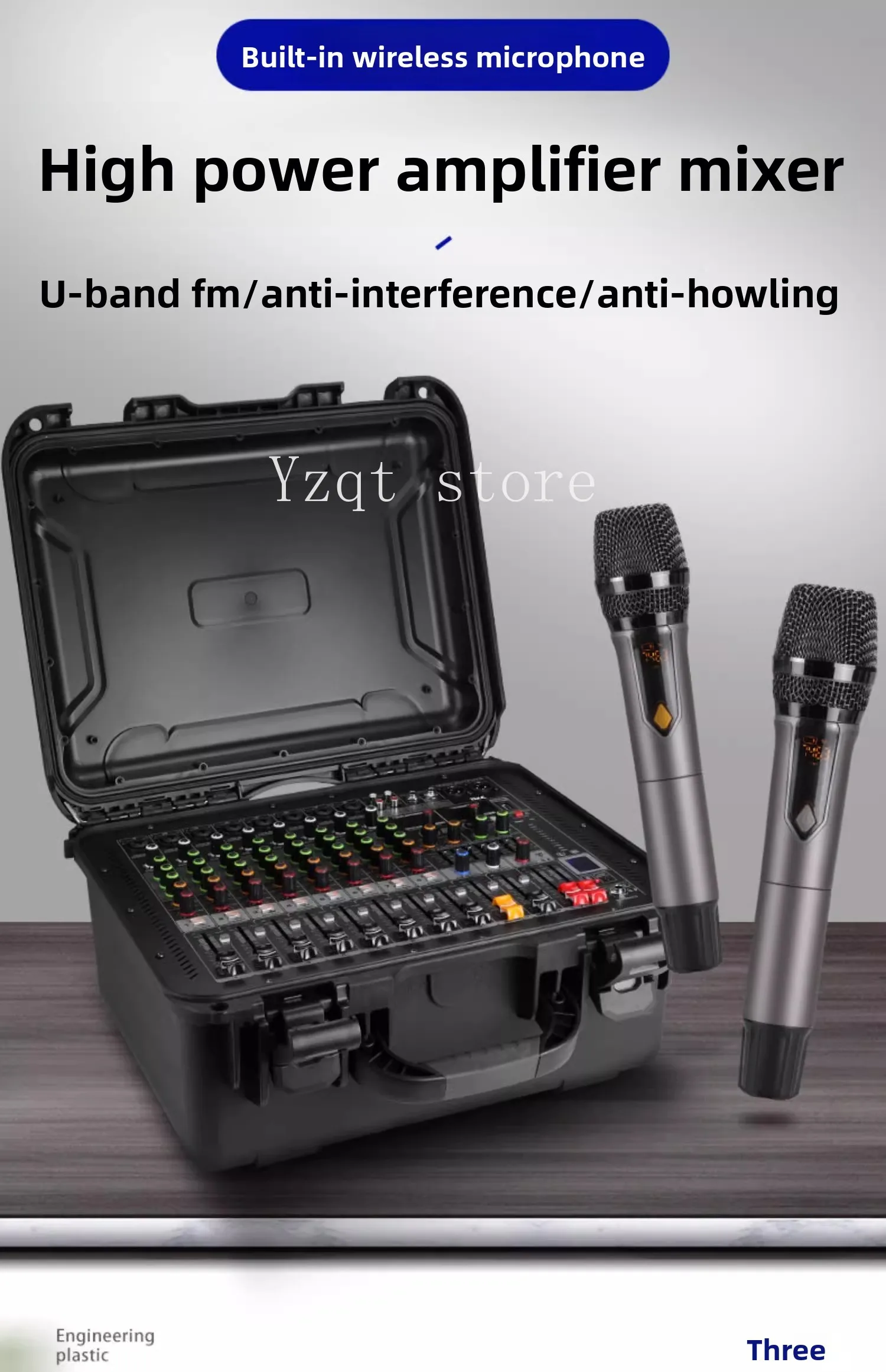 Professional 8-way mixer with power amplifier, microphone, high-power air box, stage sound 99 effects USB