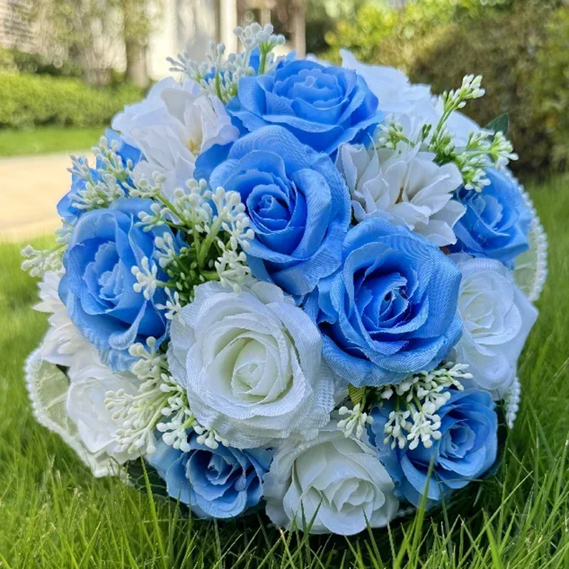 1pc Rose Wedding Bouquets for Bride, White Bouquets for Bride Bridesmaid Valentine's Day Decoration Pearl Lace Mesh Rose Flower image 3