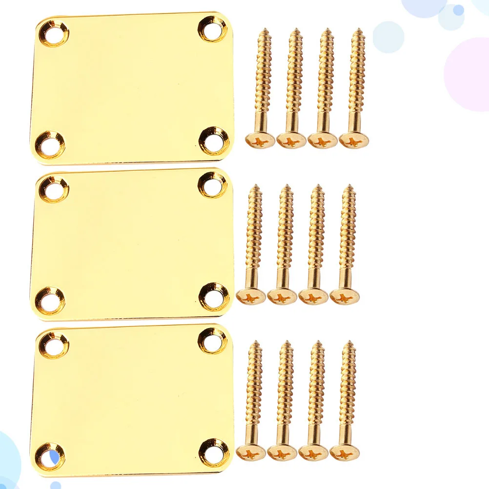 

3Pcs Professional Guitar Neck Plate Sturdy and Trustworthy Connecting Board for Electric Bass Golden Screws Guitar Neck Plate