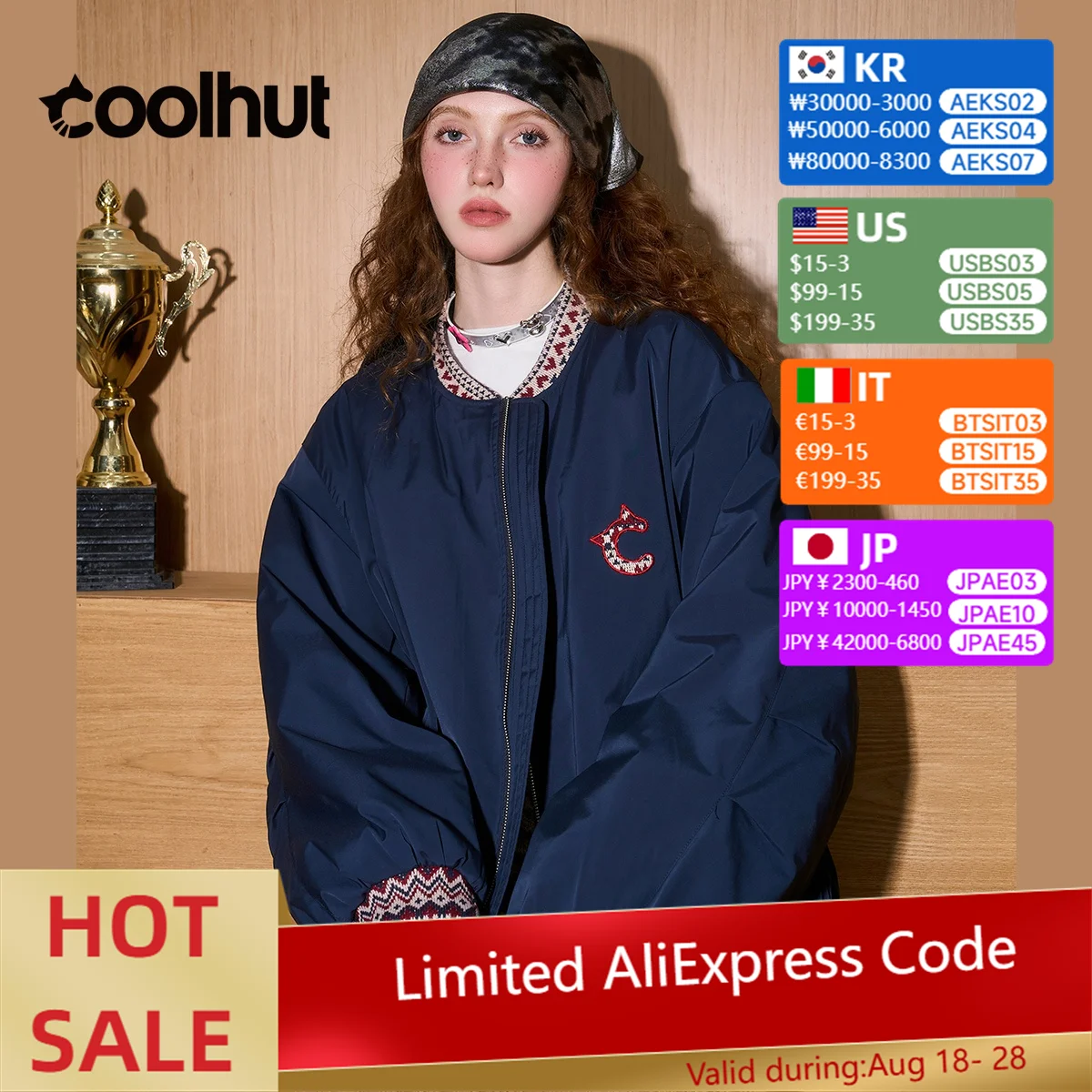 

COOLHUT 2025 Vintage Ethnic Jacquard Baseball Jacket Winter Women's Padded Coat Unique Retro Patchwork Bomber With Tribal Design