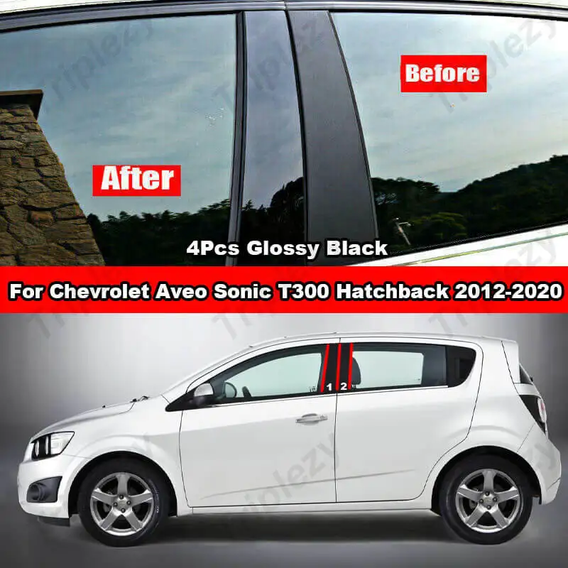 4Pcs Glossy Black/Carbon Fiber/Chrome Car Door B C Pillar Post Cover Trim For Chevrolet Aveo Sonic Hatchback T300 2012-2020