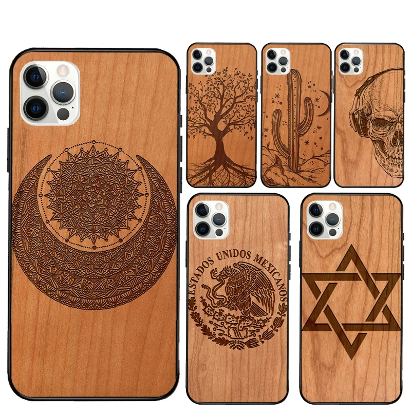 Tree Rose Skull Cactus Wood Phone Case For iPhone 15 16 Pro Max 11 12 13 Mini 14 Pro Max XR 15 16 Plus 16e Cover Coque