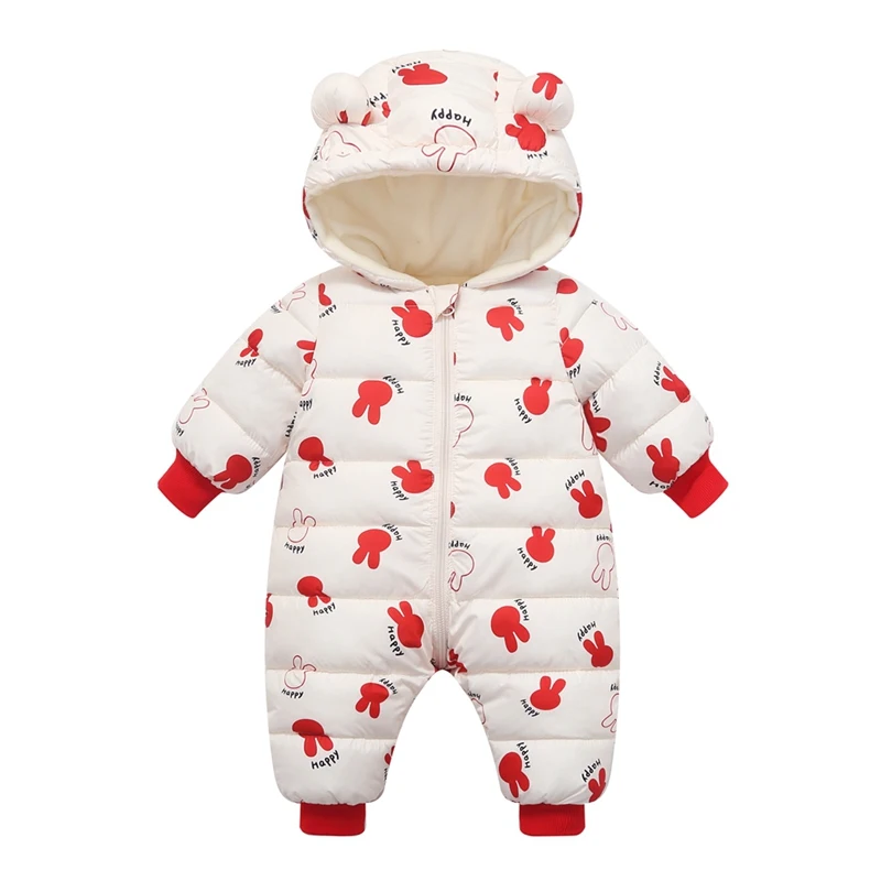 

Winter Newborn Baby Romper Thicken Jumpsuit Infant Onesie Cute Pattern Print Hooded Rompers for Boy Girl Clothes