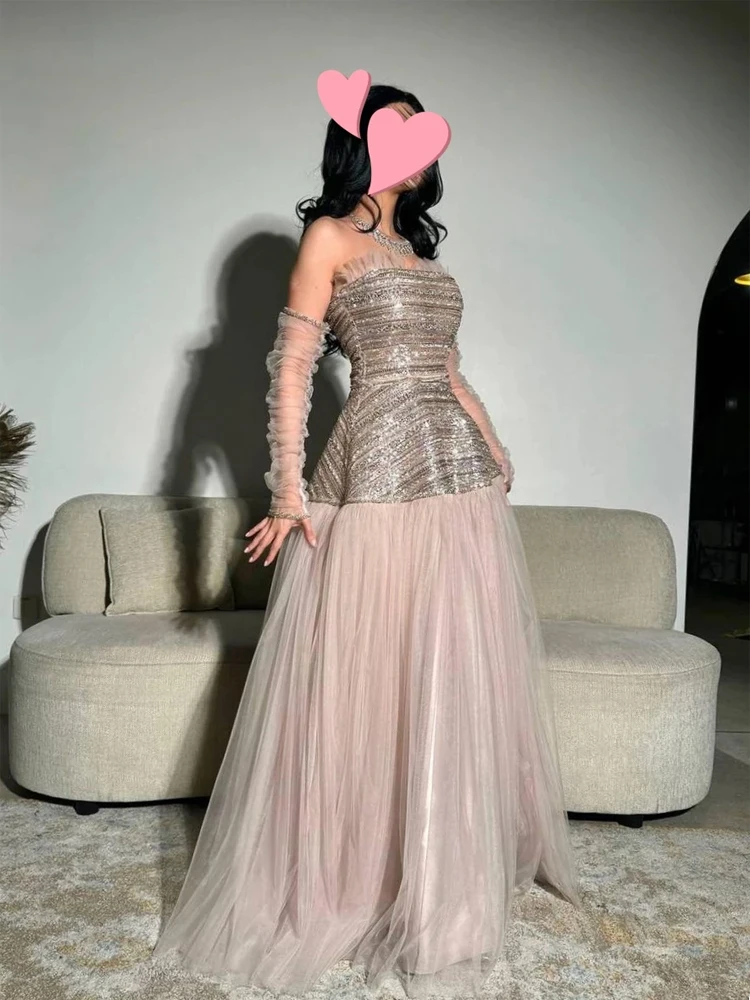 تخصيص أنيقة خمر الحلو الوردي الشمبانيا لامعة الدانتيل الديكور مناسبة رسمية حفلة موسيقية فستان موضة فساتين السهرة الرسمية #2