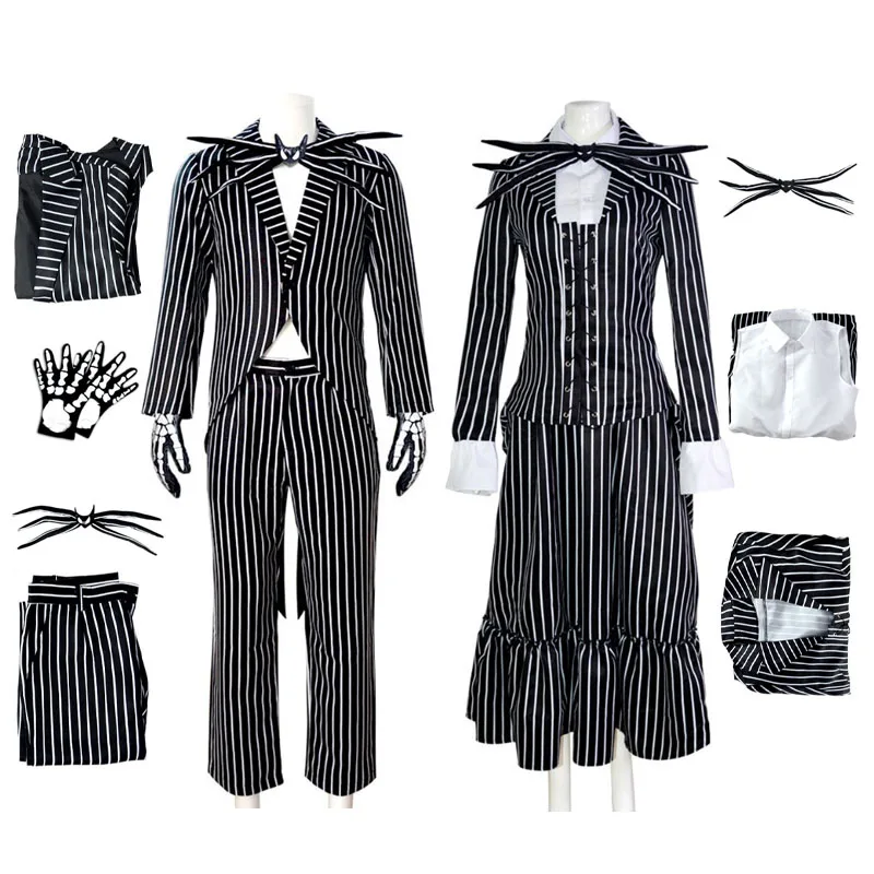 

Ролевые игры в канун Рождества, ужас Джек, платье Скелет Джека для мужчин и женщин, полный набор костюмов на Рождество и Хэллоуин, новинка