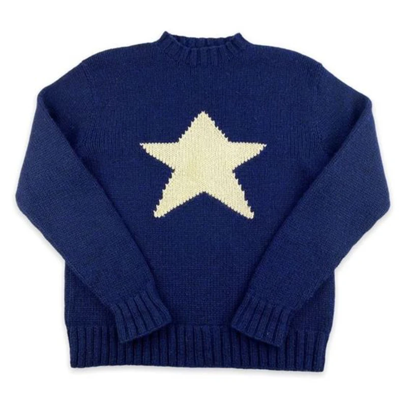 Y2K Vintage Pullover Star Pattern Sweater Winter Neutral Knitwear High Street Retro Trend Round Neck Sweater