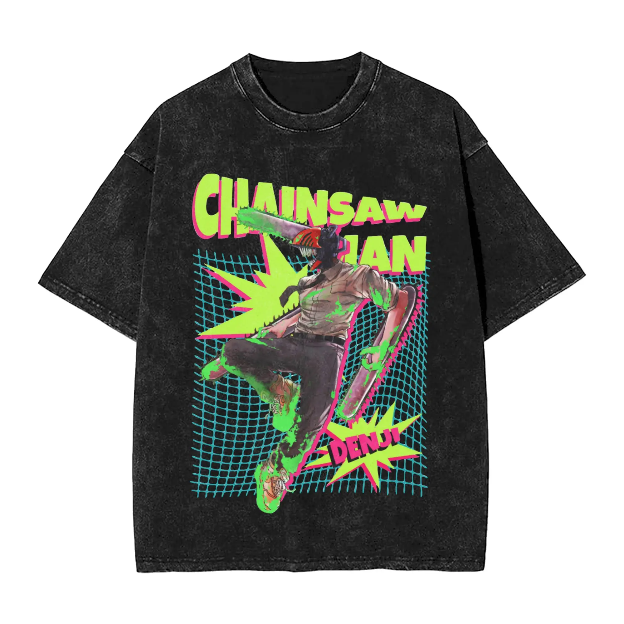 Funny Denjj Chainsaws Man Vintage Washed T Shirt Unisex Cotton Short Sleeve  O-neck Summer TopsTops