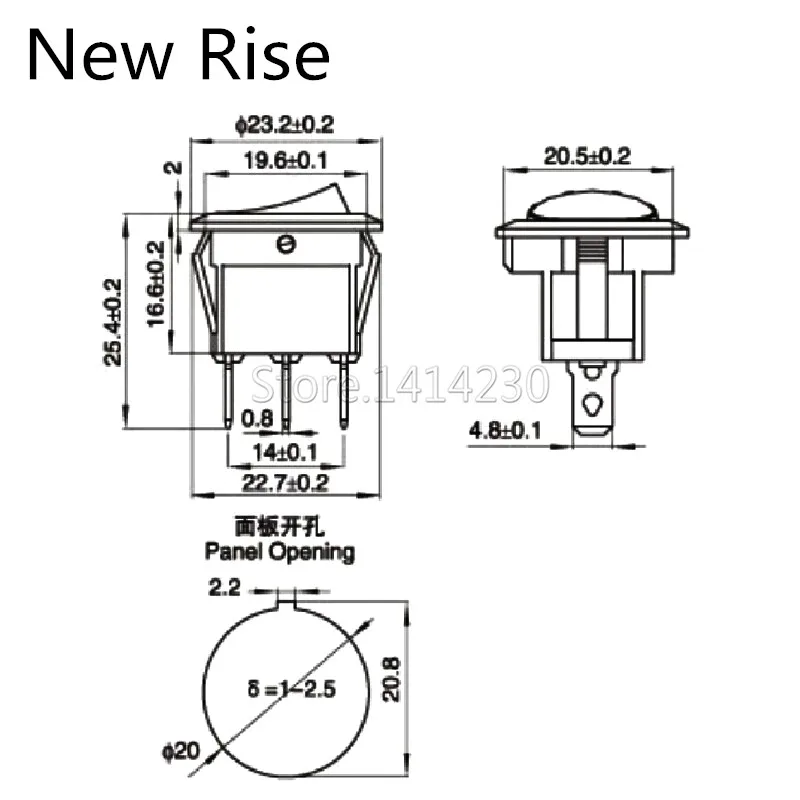 2024 Hot Sale High Quality Rocker Switch Black 3 Position SPDT Snap-in ON-OFF-ON 3 Pin Round Switch 10A/125V 6A/250V AC