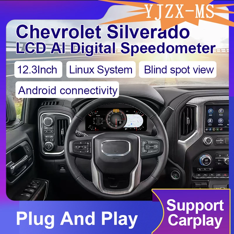 

KD Digital Instrument Cluster for Chevrolet Silverado 2019-2023, 12.3" LCD Digital Dash with CarPlay, Android Auto and GPS