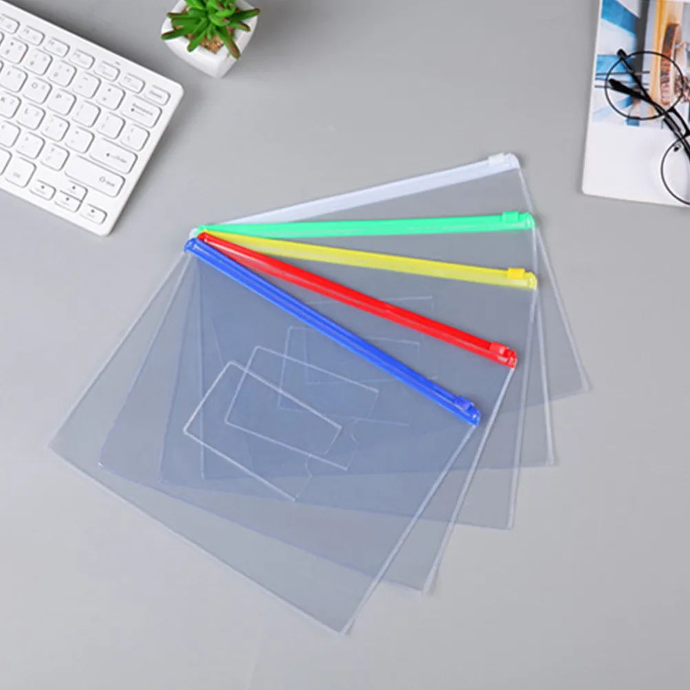 

10Pcs Colorful Transparent Zipper File Bags A4 Size Waterproof PVC Document Organizer Portable Light Weight for Bills Papers