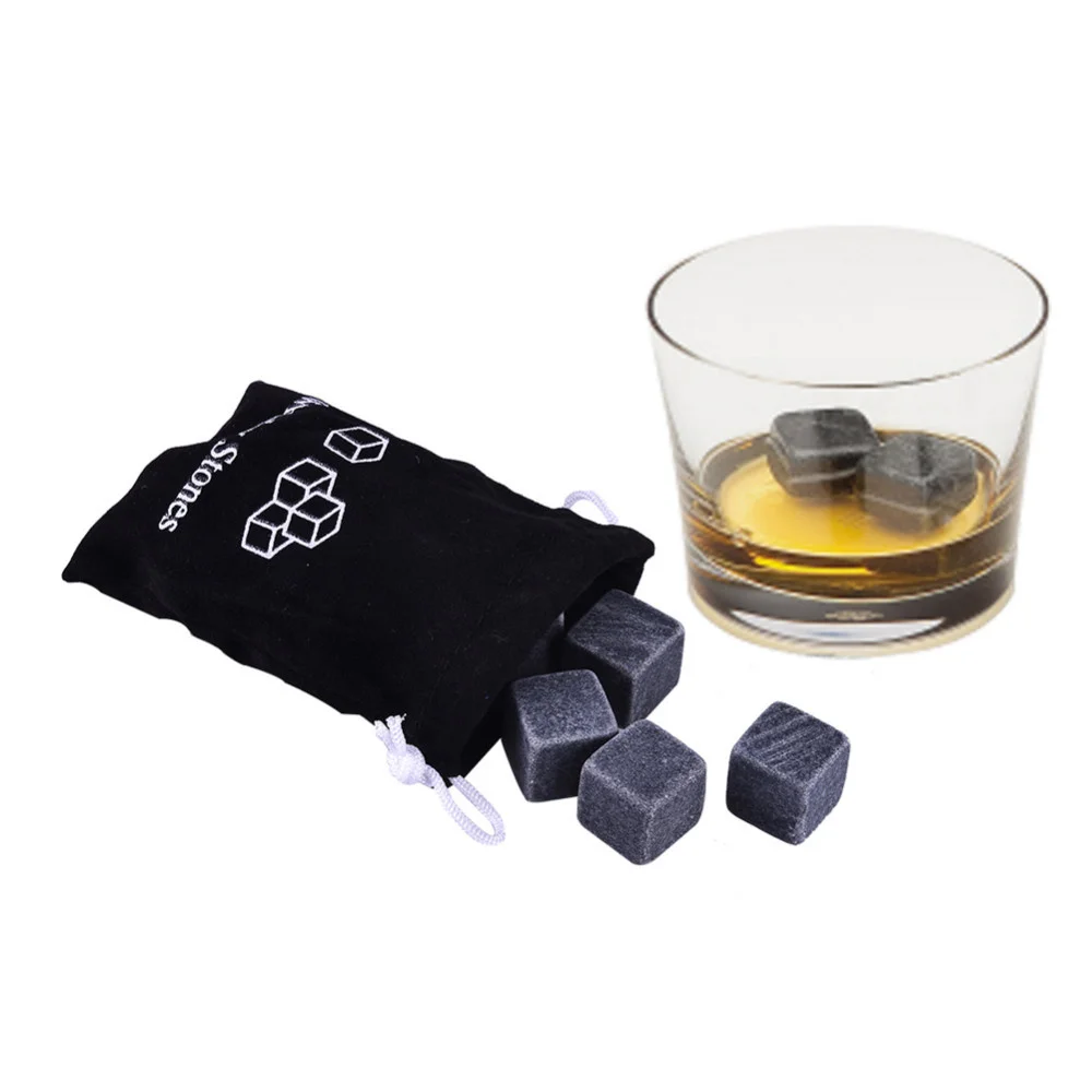 Whiskey Stones 6pcs Sipping Ice Cube Cooler Reusable Whisky Ice Stone Whisky Natural Rocks Bar Wine Cooler Party Bar Accessories