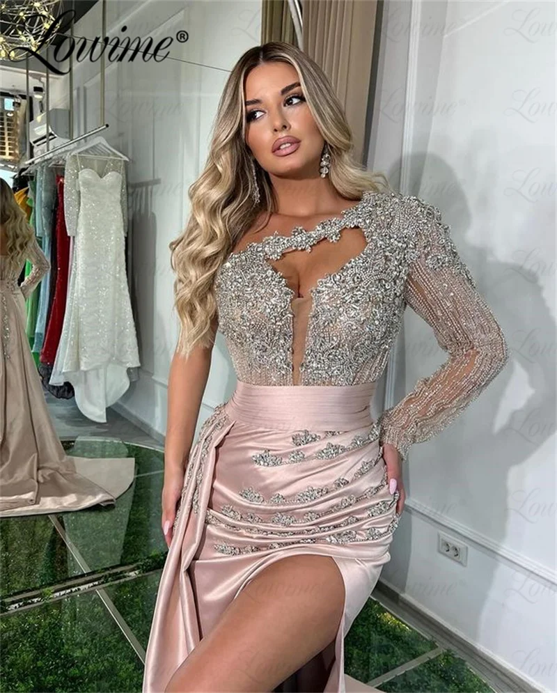 2024 Aso Ebi Crystals Mermaid Prom Dresses Sequined Pink Evening Party Second Reception Birthday Engagement Gowns Robe De Soiree