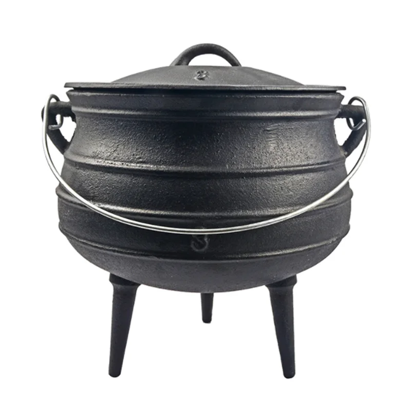 

3# Cast Iron Cauldron Kettle 8L Camping South Africa Potjie Pot Three Legs Cast Iron Belly Pot Outdoor for Cookware