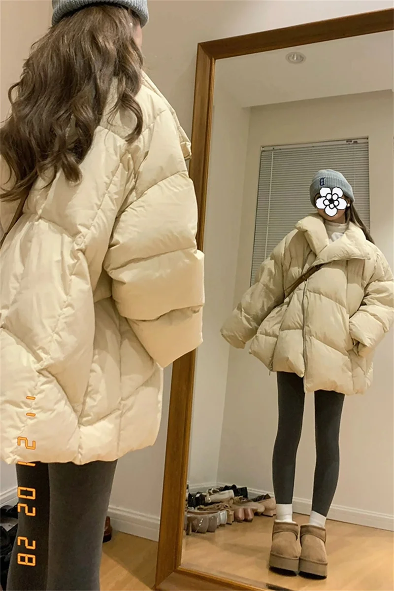 Design Sense Niche Zippered Cotton Jacket Women\'s Winter Jacket 2024 New Loose Mid Length Cotton Jacket Cotton Jacket Trend P370