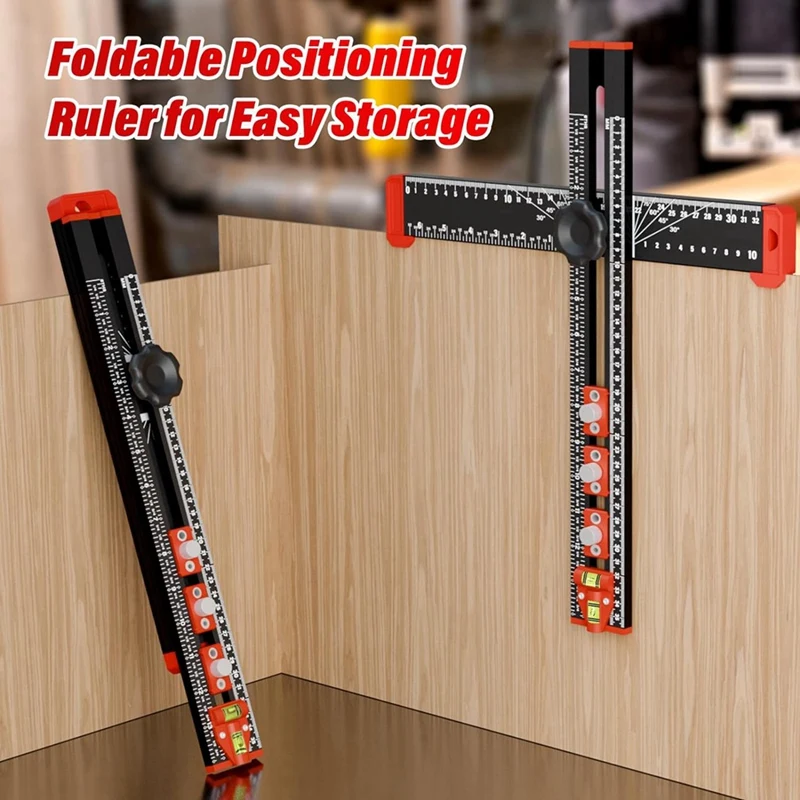 Woodworking 2 In 1 Drilling Positioning Ruler Combination Angle Ruler T-Shaped Ruler Cabinet Hardware Jig