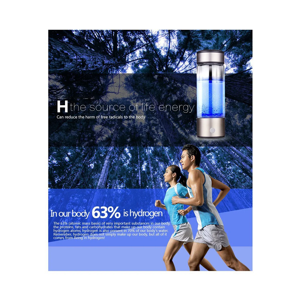 Titanium Portable Hydrogen-Rich Water Cup Water Ionizer Maker/Generator Super Antioxidants ORP Hydrogen 420ML