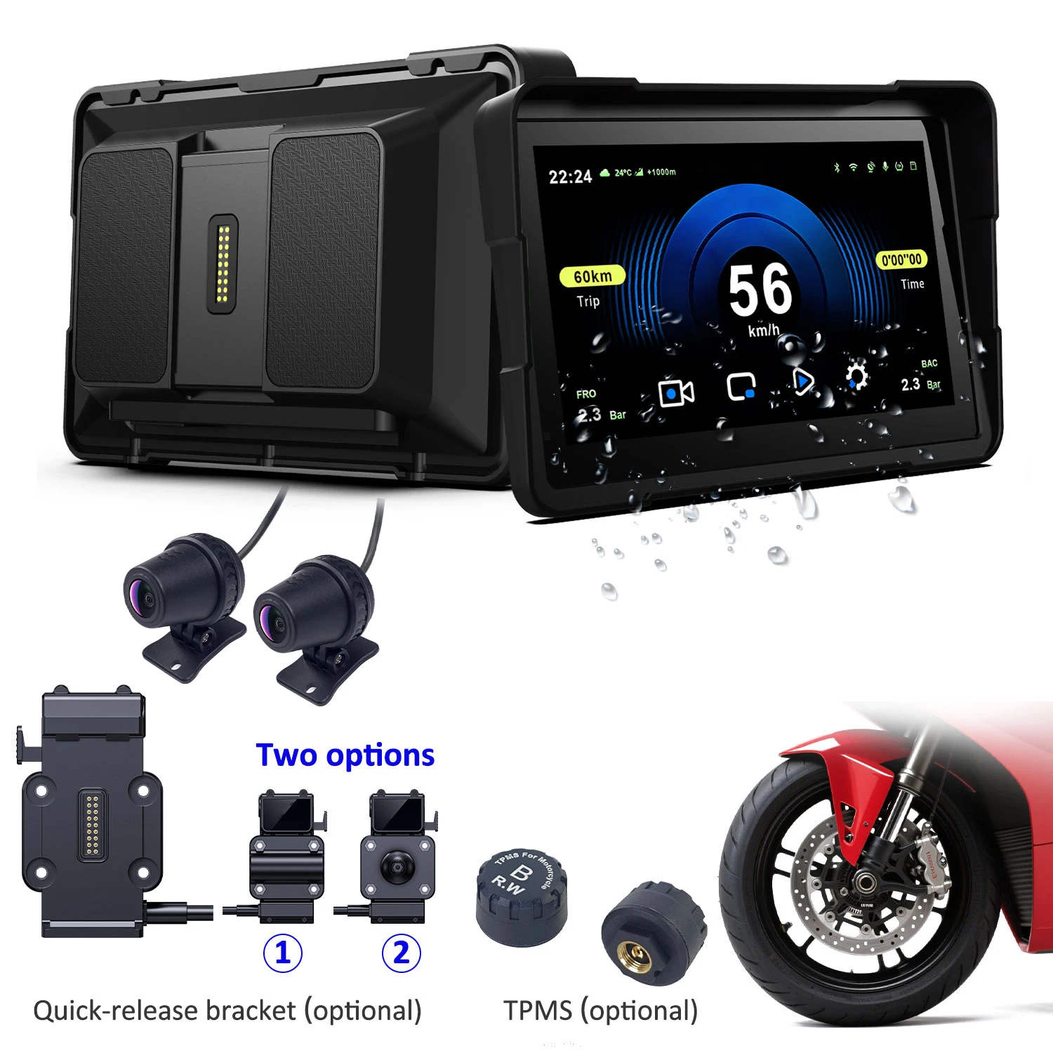 7'' IP68 Waterproof Motorcycle GPS Navigation | Wireless CarPlay Android Auto Quick Release Design Supports OEM ODM