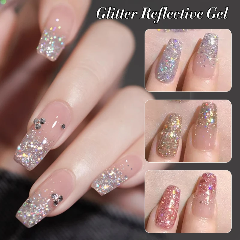 BORN PRETTY Reflective Glitter Gel Nail Polish Sliver Champagne Sparkling Sequin Semi-permanent Varnishes Soak Off Nail Art Deco