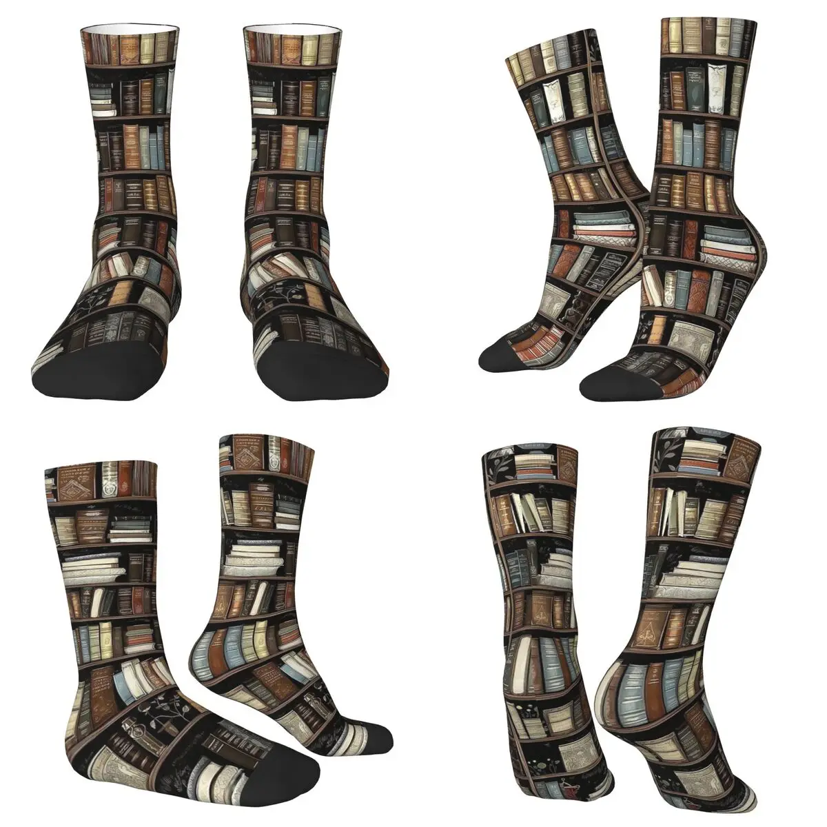 All Seasons Crew Stockings Book Bookshelf Socks Crazy Hip Hop Long Socks for Men Women Valentine's Day Gifts