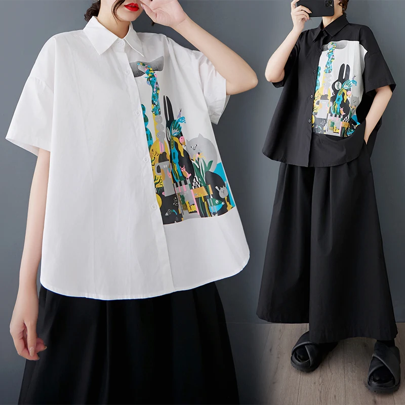 

Loose Casual Short Sleeve Shirt Jacket for plus Size Women Summer New Style Simple Print Comfortable Breathable Women's Shirt