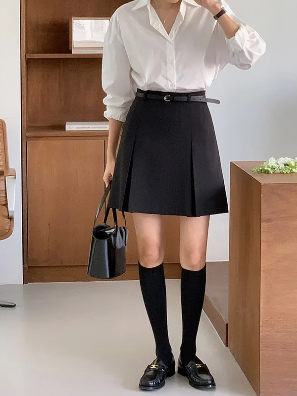 

Slimming High Waist A-Line Skirt Suit Korean Sle Commute ort Skirt Polyester Fabric Formal Casual Urban Wear