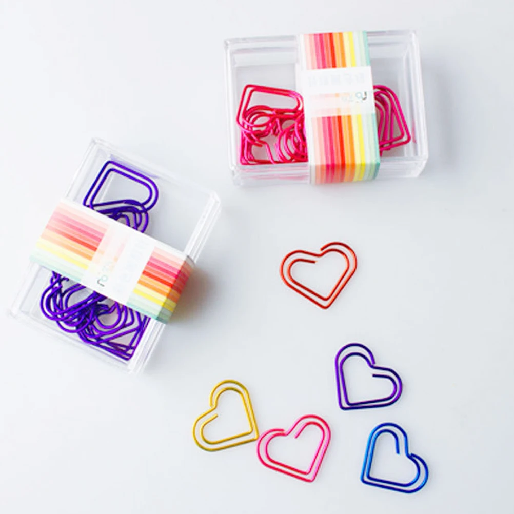 

50 Pcs Multicolor Paper Clips Heart Shaped Metal Creative Bookmark Pins Sturdy Electroplated Office Supplies Student