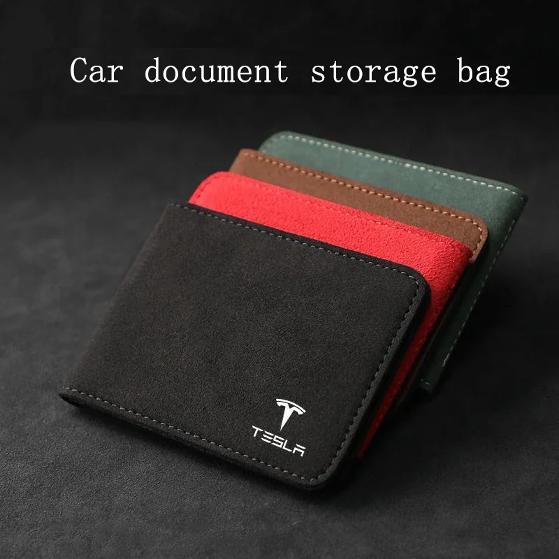 Car Driver License Holder Cover Case for Tesla Model S X 3 Y P85D P90D P100D Roadster Suede Storage Bag Organizer Accessories