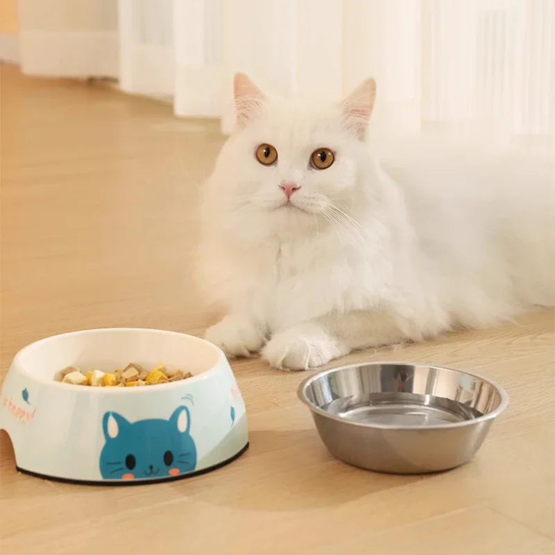 

1pc Cat Cartoon Bowl Pets Double Layer Water Food Feed Dog Bowls Detachable Stainless Steel Basin Patterns Non Slip Pet Supplies