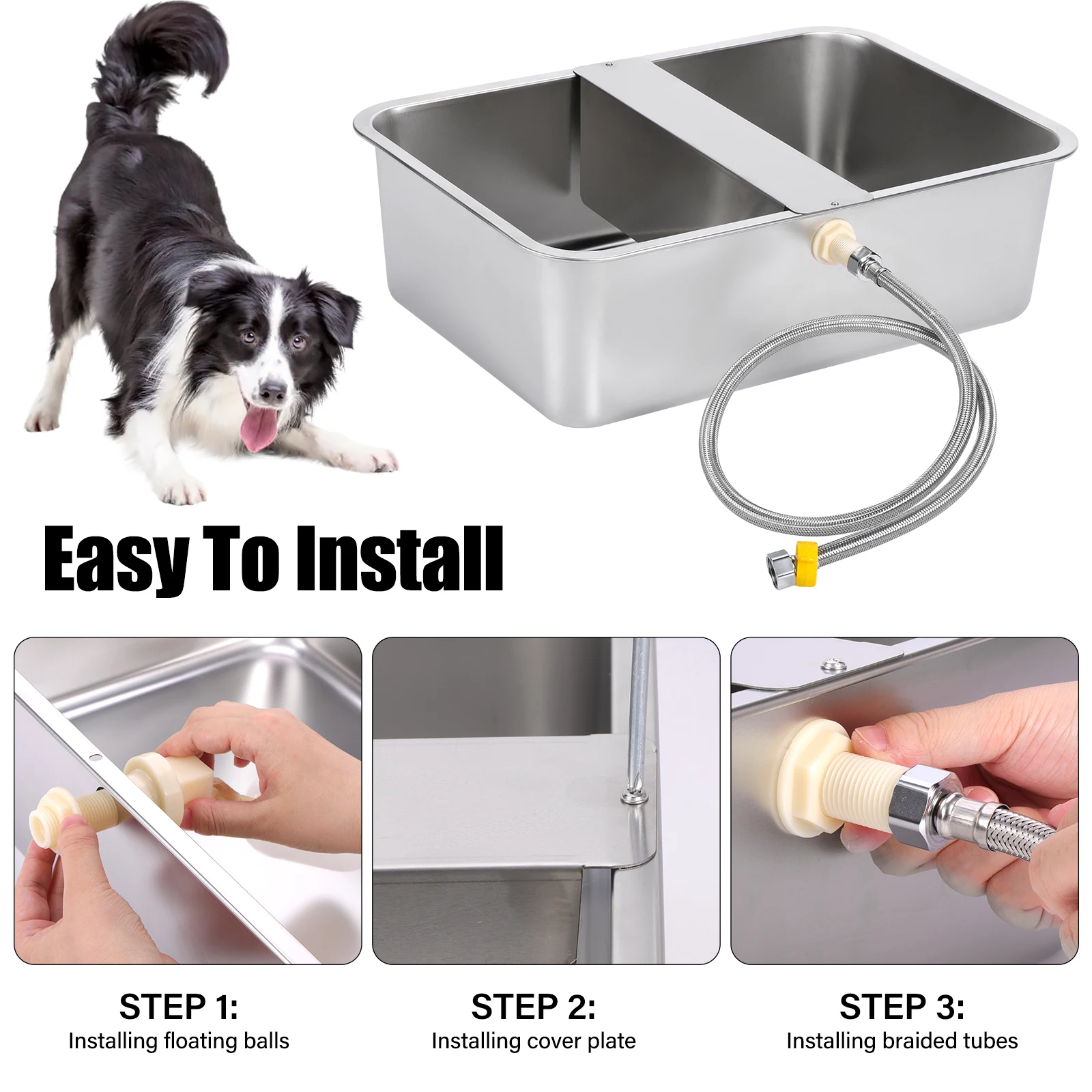 25L Automatic Livestock Breeding Water Trough With Floating Ball And Water Pipe Stainless Steel Farm Animal Feeding Tool