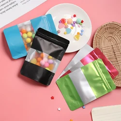 50pcs Matte White Red Black Green Blue Stand Up Aluminum Foil Zip Lock Bags with Window Heavy Duty Self Seal Packaging Bags