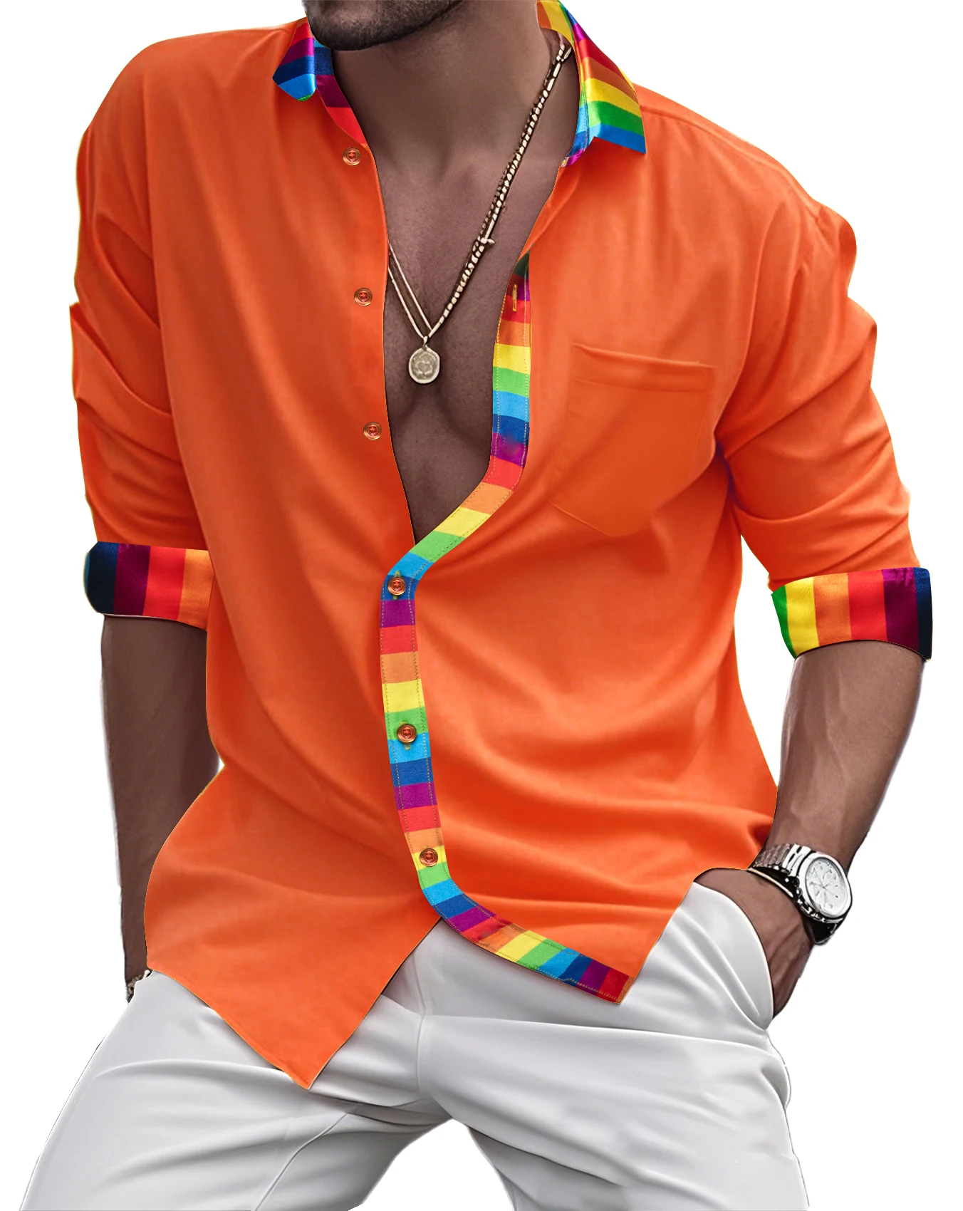 

Стильные мужские рубашки с длинным рукавом, ярко-оранжевая разноцветная рубашка, приталенная мужская блузка, повседневные формальные топы с лацканами Barry Wang