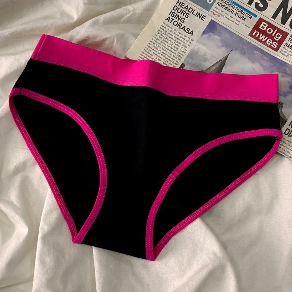 

Simple Cotton Crotch Sports Style Briefs Female Lingerie Patchwork Women's Underwear Mid Waist Triangle Panties Four Seasons