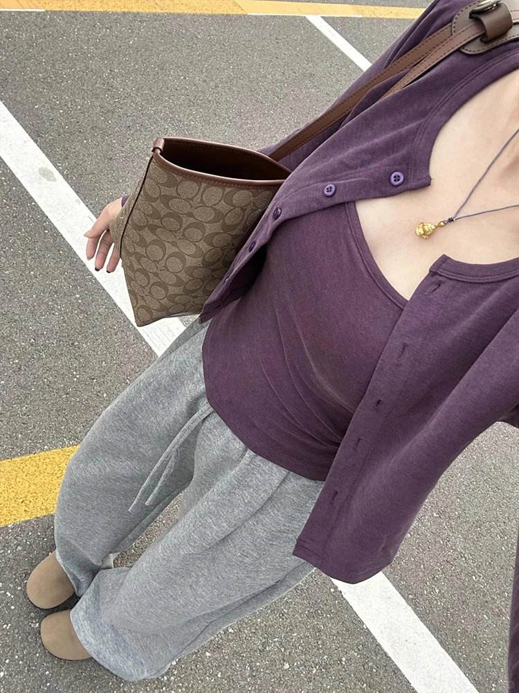 

Gray Drawstring Waist Lazy Style Casual Sports Sweatpants Women's High Waist Loose Wide Leg Floor Length Pants