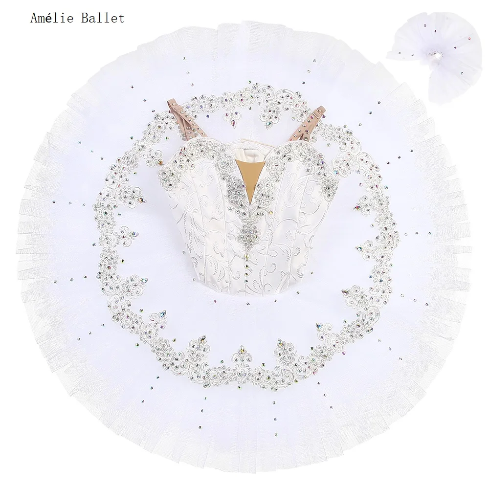 B24131 Customized White Professional Ballet Pancake Tutu Ballerina Performance or Competition Costumes