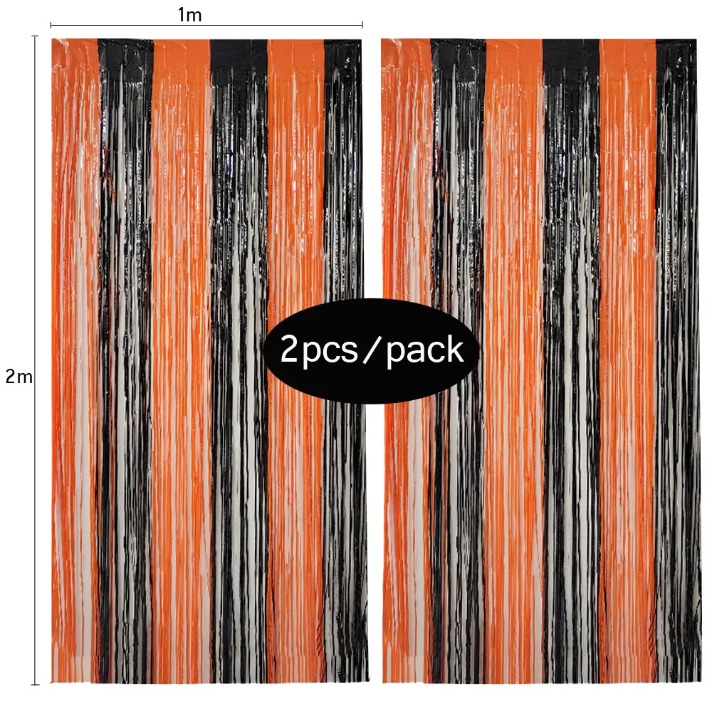 2 Packungen Orange Schwarz Folie Lametta Fransen Vorhänge Halloween Dekorationen Hintergrund Wand Folie Vorhänge Hochzeit Geburtstag Party Dekor – Detail 38