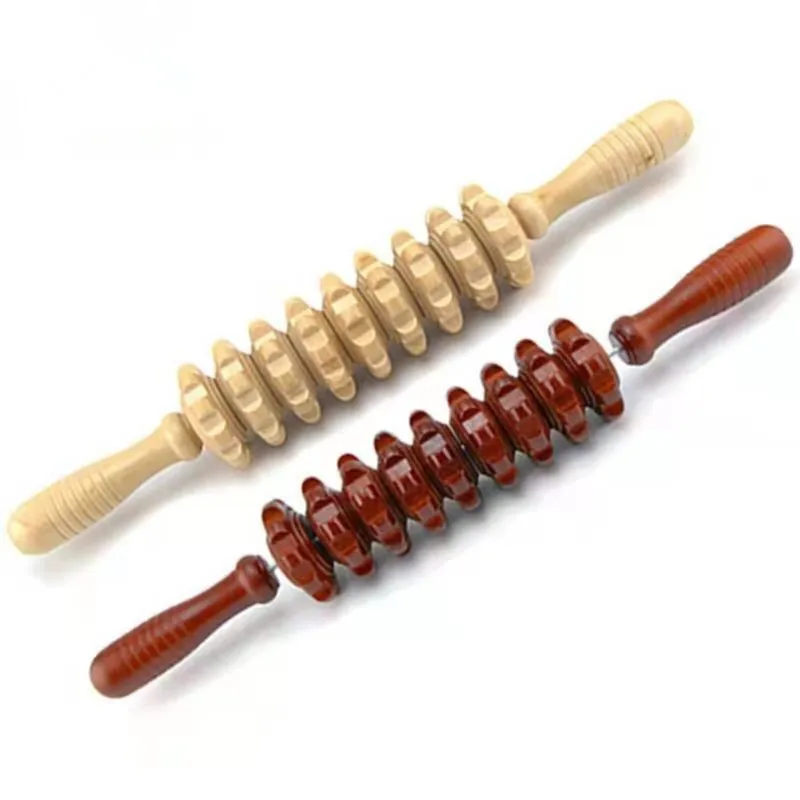 Skin-friendly Fascia Massager Stick Anti-slip Handle Wood Grooved Gear Multifunctional Smooth Roller Relieve Pain Protable