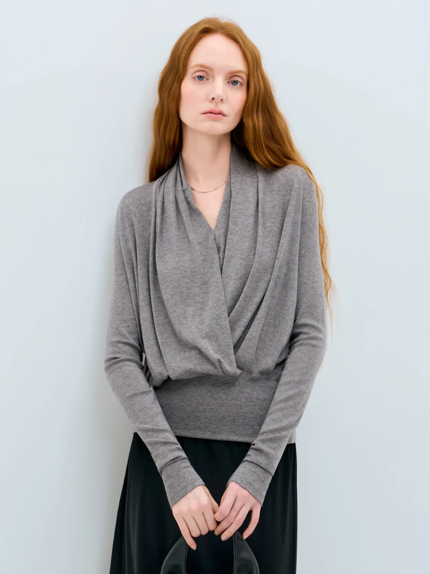 

Женский трикотажный топ LIMONN из шелка и шерсти с V-образным вырезом и длинными рукавами, приталенный, для повседневной носки, модный