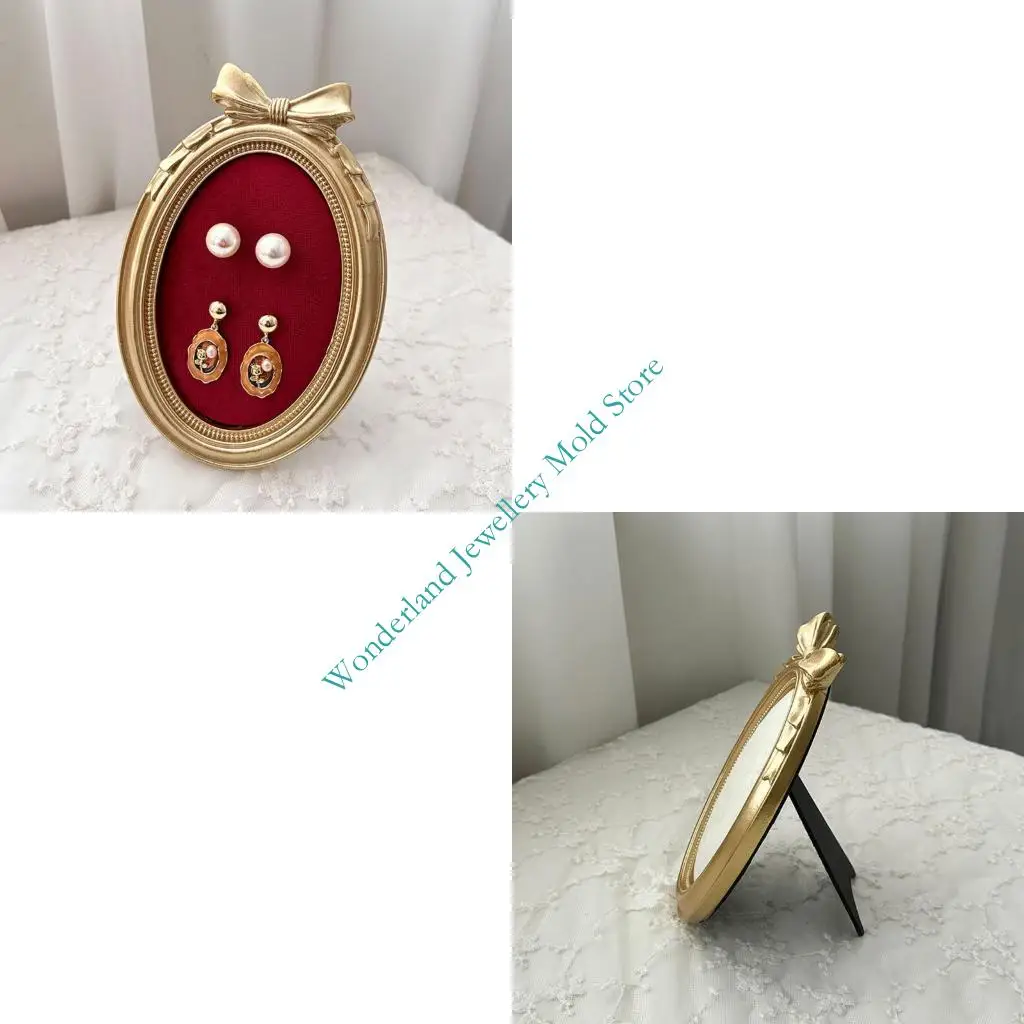 

H7EB Multifunctional Resin Jewelry Organizers Bowknot Design Fabric Surfaces for Displaying Necklaces Earrings Bracelets