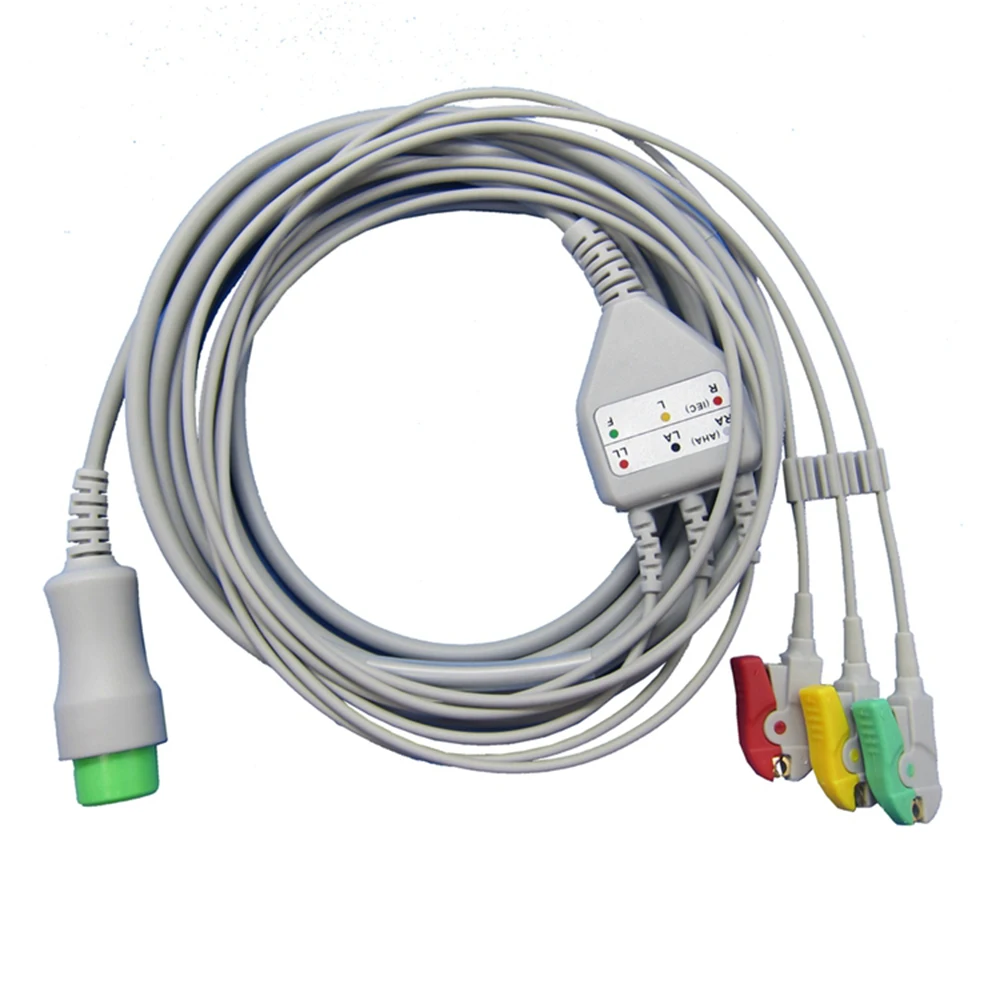 One-Piece Ecg Cable Ekg Cable Aha 3leads 5leads Snap Clip Ecg Ekg Cable for Min*d*ray T5/T8 Mornitor Machine