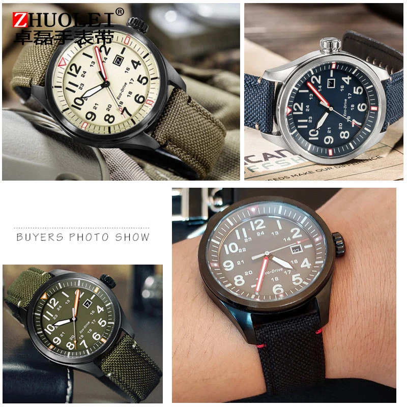 New Nylon Face Leather Bottom Watchband 20mm for Citizen AW5005 Timex Seiko Casual Waterproof Sports Canvas Watch Strap Bracelet image 5