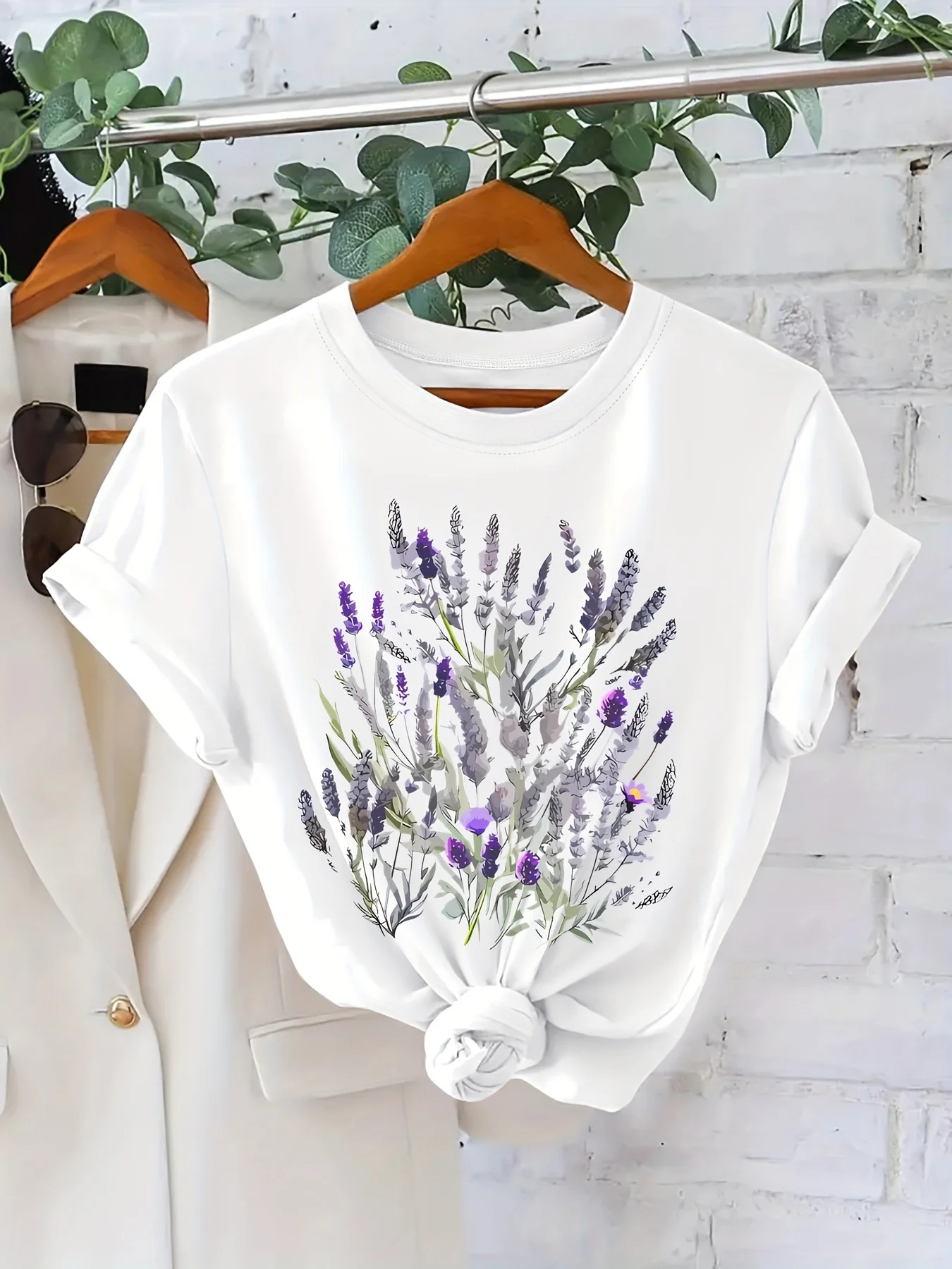 

Модная женская футболка с цветочным принтом, круглым вырезом и коротким рукавом, элегантная повседневная женская футболка