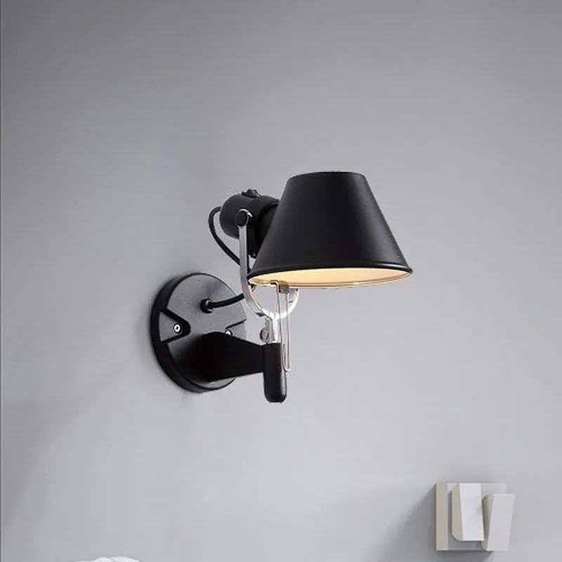 

American Industrial Wall Light Black Silver Rotatable Long Arm Lamp with Switch for Bedside Study Office Living Room WJ10