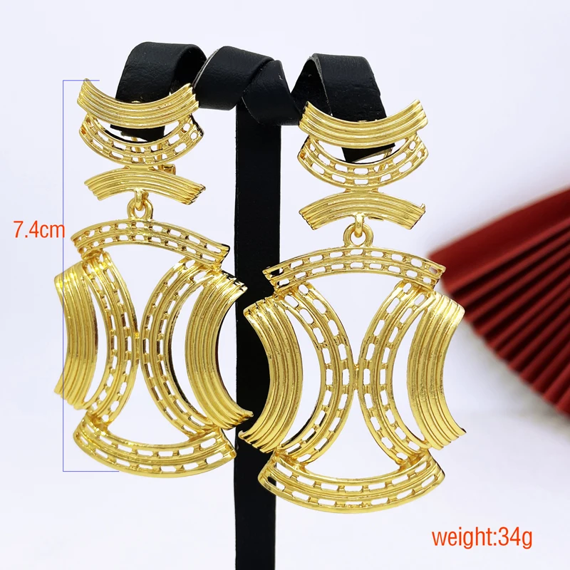 Gold Color Earrings Women Fashion Jewelry Unique Big Drop Earrings 18K Gold Plated Two Tone 2023 Latest Trending Free Shipping