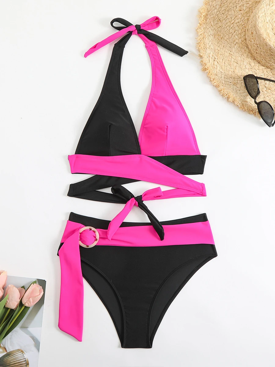 Costume da bagno donna bikini incrociato sexy 2025 costumi da bagno a vita alta bikini halter set costumi da bagno femminili nuoto per abbigliamento da spiaggia