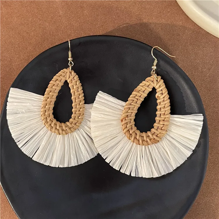 Fashion Handmade Geometric Rattan Braid Drop Earrings for Women Ethnic Bohemia Statement Earring Wholesale Jewelry Gifts