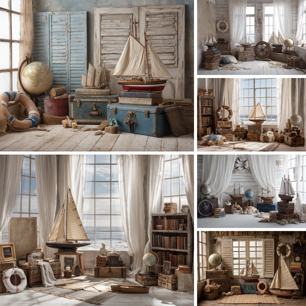 

Sailboat Backdrop Shells Starfish Nautical Kids Portrait Birthday Party Baby Shower Photography Background Banner Photo Studio