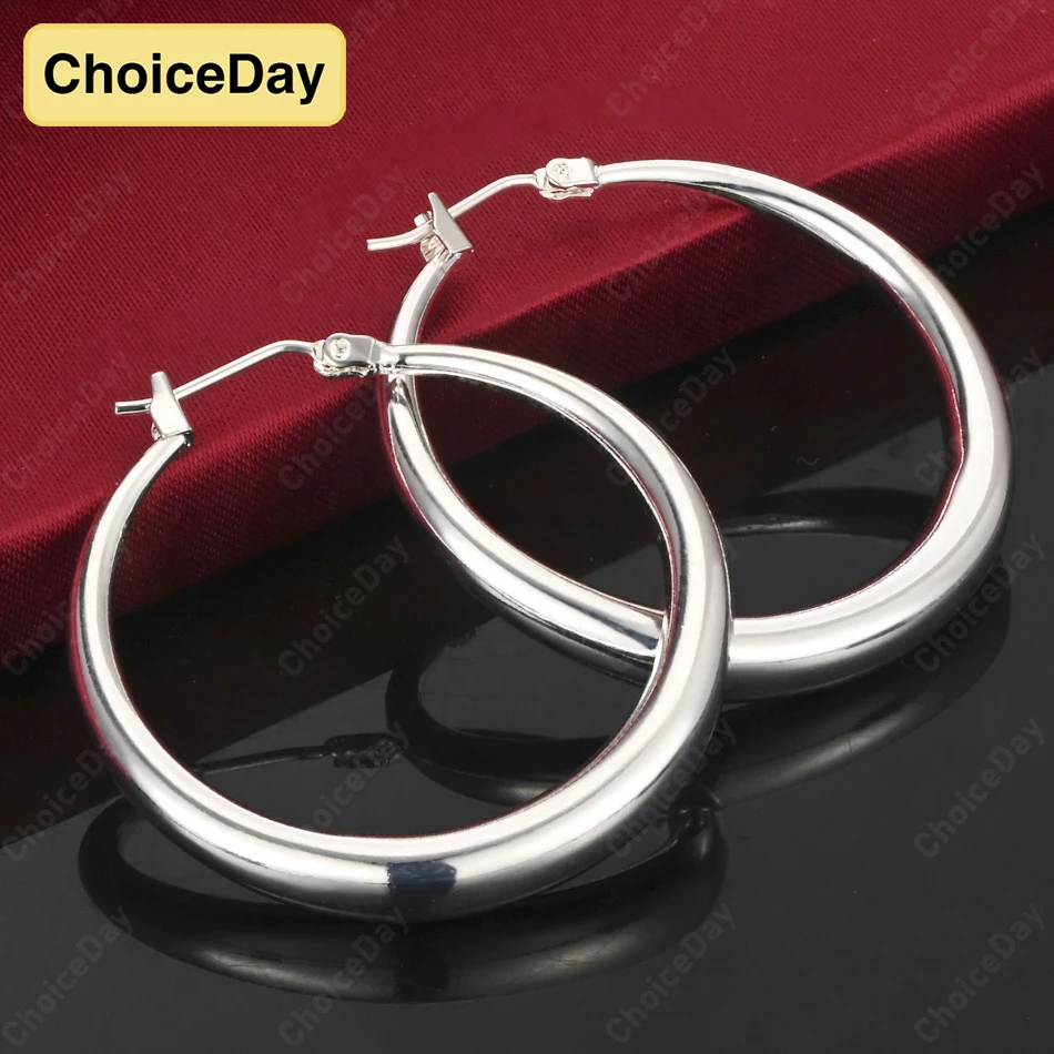 

ChoiceDay 925 Sterling Silver 35mm Simple Shiny Hoop Earrings Women's Party Jewelry Accessories Temperament Gift